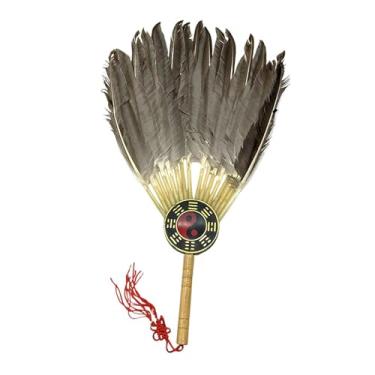 Imagem de UGPLM Leque de penas chinês antigo Zhuge Liang, leque de mão Kongming para apresentações de dança, M