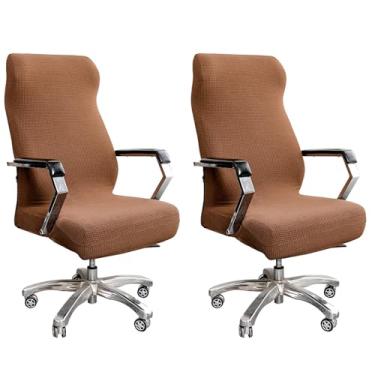 Imagem de Lzyjckh Capa para cadeira de escritório com zíper, pacote com 2 unidades, Capa universal giratória para assento de escritório, Protetor elástico lavável,Light brown 2 pack