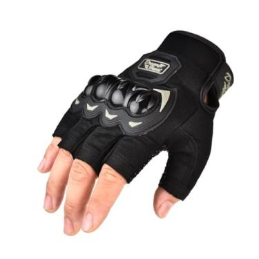 Imagem de Luvas de motocicleta para homens e mulheres, luvas táticas sem dedos para motocicleta, ciclismo, escalada, caminhada, caça, luvas - Pe meio dedo preto