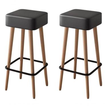 Imagem de Kit 2 Banquetas Banco Alta Luxo Para Area Gourmet Cozinha Bar Balcao Bistro Courino Preto Eli Móveis E Decoração