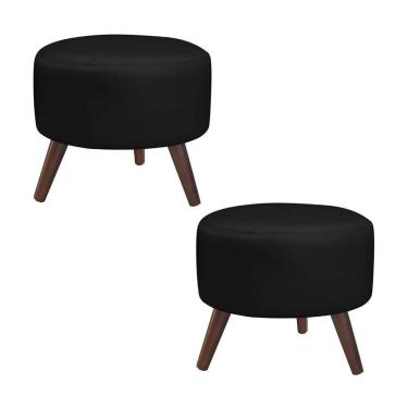 Imagem de Kit 2 Puffs Decorativos Redondo Couro Preto