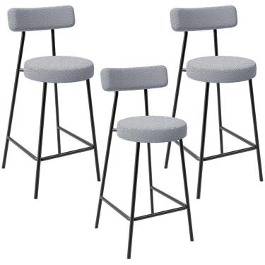 Imagem de Kit 03 Banquetas Baixa Para Cozinha Sala De Jantar Bar Bancada Milão L02 Bouclê Cinza