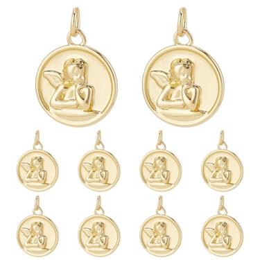 Imagem de UNICRAFTALE 10 pingentes de anjo dourado banhado a ouro 18K real pingente de anjo da guarda com anel de salto, pingente de querubim para batismo, presente de batismo, pulseiras, colares, orifício de