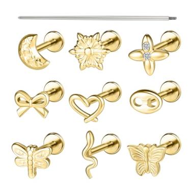 Imagem de AOEDEJ Anéis de nariz com rosca interna preenchidos com ouro 16G para mulheres e homens, hipoalergênico, aço cirúrgico, narina, medusa, cartilagem, hélice, tragus, piercing joia, 1.2*6mm, Aço