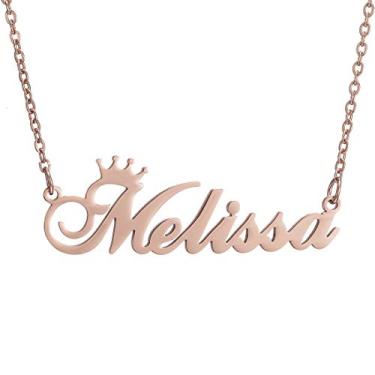 Imagem de SKQIR Colar com nome personalizado, ouro rosa, corrente personalizada, pingente de nome, colar de nome personalizado com coroa para mulheres, presente de menina, Metal