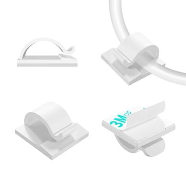 Imagem de LinkDocs Clipes de cabo brancos, clipes de cabo adesivos, grampos para uso externo, organizador de fios, suporte de cabos para embaixo da mesa, carro, parede, TV PC cabo Ethernet (30 peças branco)