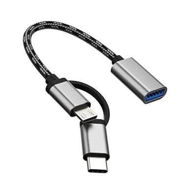 Imagem de Adaptador USB fêmea para micro USB + USB-C macho (2 em 1) cabo OTG 3.0 para Apple para iPhone15 Pro Max para iPad Android Thunderbolt compatível com Samsung MacBook Mouse câmera leitor de cartão