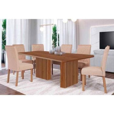 Imagem de Sala de Jantar Completa Ester Tampo Madeirado 180x90cm e 6 Cadeiras Fe