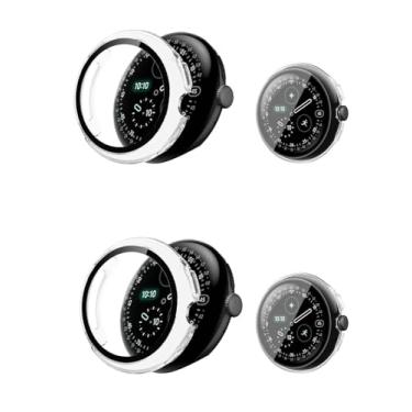 Imagem de NOUKAJU Pacote com 2 capas para Google Pixel Watch 4 de 41 mm, smartwatch com capa protetora, película de vidro temperado 9H integrada, PC rígido, protetor de tela para Google Pixel Watch 4 SmartWatch