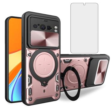 Imagem de Asuwish Capa de celular para câmera deslizante Google Pixel 8 Pro 5G, capa magnética com protetor de tela de vidro temperado e suporte de anel, acessórios híbridos para celular Pixel8Pro Pixel8 XL