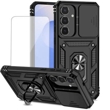 Imagem de Yodueiv Capa para Galaxy S25 FE/Capa para Samsung S25FE 5G com protetor de tela de vidro temperado e capa de câmera deslizante, anel magnético para carro para Samsung Galaxy S25 FE preto