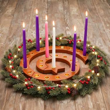 Imagem de Hushee 1 conjunto de castiçais de Natal com espiral de madeira Waldorf, calendário do advento para temporada, castiçal, castiçal, decoração de velas de Natal, decoração de mesa central