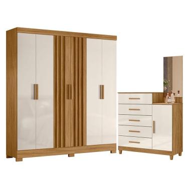 Imagem de Guarda Roupa Casal Valença E Cômoda Lisboa Freijó Off White - Moval