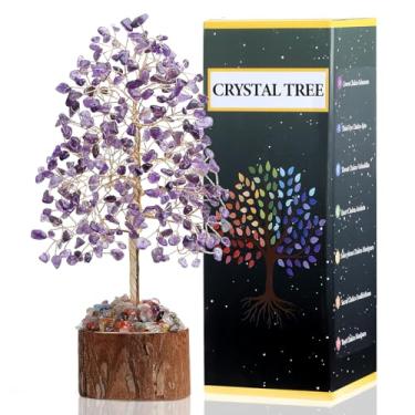 Imagem de DUQGUHO Ornamentos de árvore de cristal de ametista roxa, árvore da vida positiva, presentes espirituais para mulheres, presentes de aquecimento de casa, presentes de casamento, enfeite de cristal