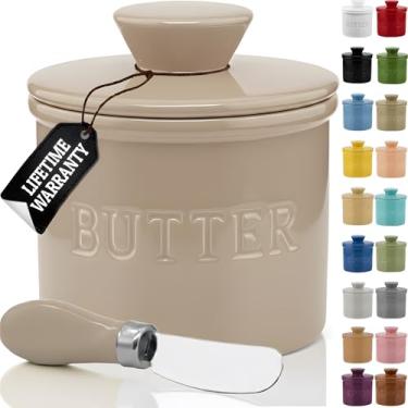 Imagem de Priority Chef Prioritychef Manteiga De Pote Com Tampa, Manteiga Para Barrar Sob Demanda, Suporte Para Manteiga Francesa Para Deixar No Balcão Com Linha De Água, Manteigueira Francesa De Cerâmica, La