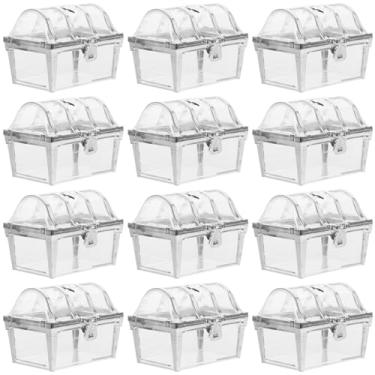 Imagem de Homoyoyo 12 peças Caixa de lembrancinha de festa de plástico transparente mini baú de tesouro para festa de aniversário de casamento prata dourada 8,00 x 6,50 x 6,00 cm