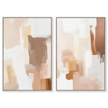 Imagem de Neutral Harmony: Modern Japandi Duo 2 Painel Impressão em Tela Arte de Parede Dourada por Art Remedy, Moldura Prata, 25 x 38 cm