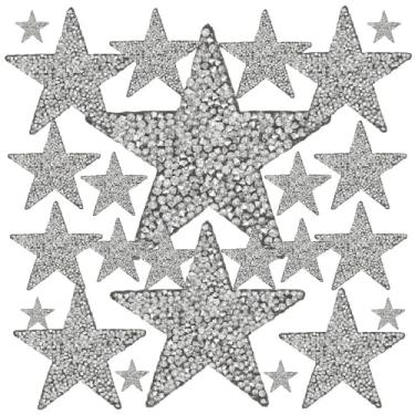 Imagem de 24 peças, 6 tamanhos, adesivos de estrelas com strass brilhante ou apliques costurados, acessório DIY para roupas, jeans, jaquetas, mochilas, chapéus, saia, calças, decoração, prata