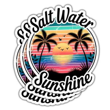 Imagem de Adesivo de vinil retrô de água salgada com 3 peças – Decalque estético tropical pôr do sol palmeira praia para laptop, garrafa de água, carro, prancha de surfe, acessório de viagem com vibrações de