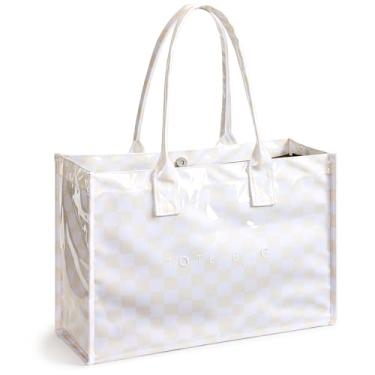 Imagem de Bolsa feminina KALIDI PVC papel kraft para trabalho com alça superior, Xadrez amarelo, Large