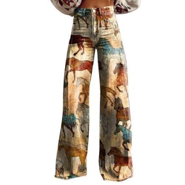 Imagem de Calças largas RTJTGXF 2024 com estampa floral vintage plus size