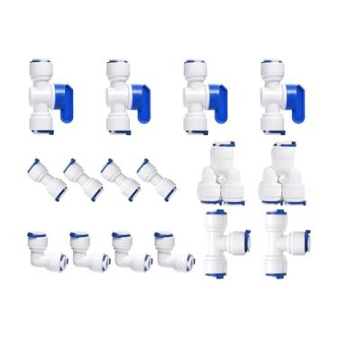 Imagem de KiBcsLic Válvula de esfera de osmose de conexão rápida de 1/4 de polegada OD + T + L + i + Y Peças de encaixe rápido para geladeiras, 16 Unidades