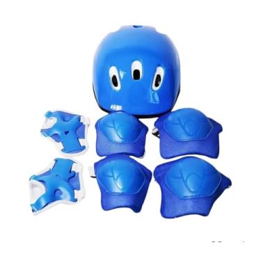 Imagem de Kit de Proteção Infantil 7 Peças, Capacete, Joelheiras, Cotoveleiras e Munhequeiras, Preto, para Crianças Acima de 3 Anos, Equipamento de Segurança para Patins, Skate e Patinete (Azul)