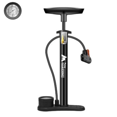 Imagem de Bomba de bicicleta com manômetro inflador portátil multifuncional para bicicletas e carros 160 PSI com manômetro de alta pressão e bomba de ar com bico três em um