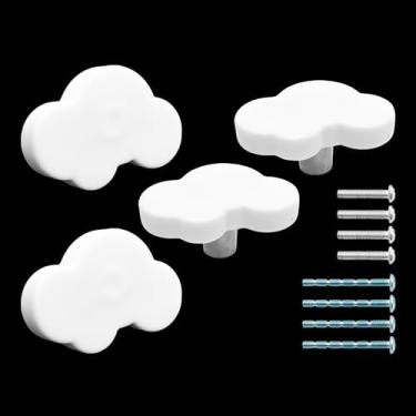 Imagem de AUXBC 4 peças de maçanetas de armário de borracha macia, puxador de gaveta de orifício único em forma de desenho animado fofo para quarto de criança cozinha armário armário guarda-roupa (nuvem branca)