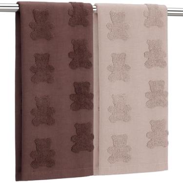 Imagem de Remagr 2 peças de toalhas de mão de ursinho de pelúcia 100% algodão 29,5 x 13,7 polegadas toalhas de mão tecidas para banheiro pano de prato absorvente para cozinha banheiro decoração presentes