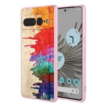 Imagem de OEURVQO Capa artística para Google 7 Pro, capa de silicone líquido de toque macio com forro fofo, compatível com carregamento sem fio, capa protetora para Google Pixel 7 Pro, aquarela rosa