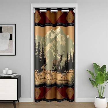 Imagem de jejeloiu Cortina de porta de veado para janela de entrada de 86 cm x 203 cm, isolamento térmico, divisórias temporárias, chifres de quarto, casa de fazenda, quarto, sala de estar, microfibra de