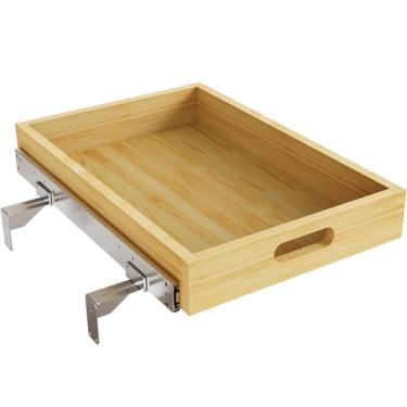 Imagem de Organizador de armário removível, 1 peça 38 cm L x 53 cm P prateleiras de armazenamento de gaveta de madeira deslizantes macias para cozinha, organização de armário de base para despensa, acabamento