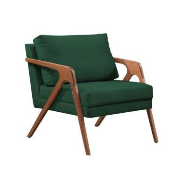Imagem de Kit 2 Poltronas Decorativa Mona Luxo Veludo Verde Base Madeira Maciça