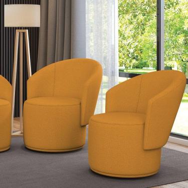 Imagem de Poltrona Decorativa Orgânica Fixa Para Sala Kit 2 Malu Bouclê Mostarda M11 - D'rossi