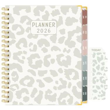 Imagem de Agenda 2026, agenda semanal e mensal grande de janeiro de 2025 a dezembro de 2026, agenda diária de trabalho com horários, organizador de agenda A4 para escritório escolar em casa, estampa de leopardo