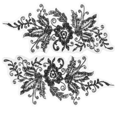 Imagem de 2 peças aplique de renda preta flor pérola bordado apliques de renda floral 3D costurados em apliques de tecido para acessórios de cabeça, roupas, artesanato