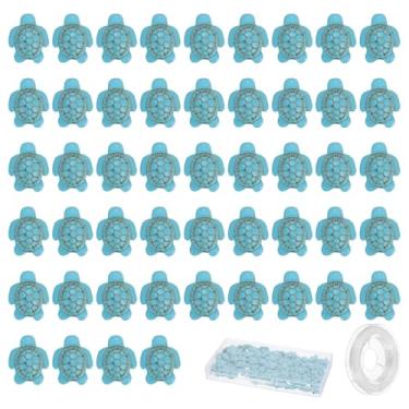 Imagem de YOKIVE 200 peças de contas de tartaruga, contas de turquesa sintética com orifício de 1 mm, pingente de animal de verão e oceano com fio elástico e caixa, ótimo para fazer joias DIY (azul)