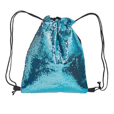 Imagem de letsinstyle Mochila com cordão brilhante de 17,7 x 14,2 polegadas, bolsa de lantejoulas reversível sereia, mochila de ginástica pontilhada iridescente, azul/rosa para esportes, natação, ioga