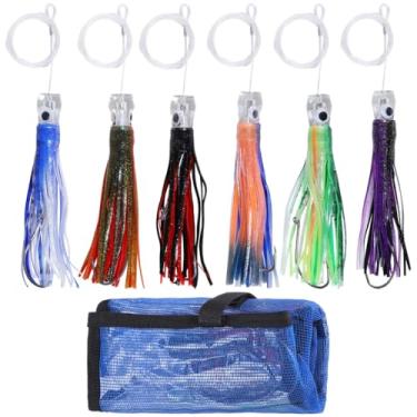 Imagem de Toyokar Kit de iscas para pesca pesqueira, 6 peças, saia de lula de 15 cm, kit de iscas de barco de pesca para mar, iscas coloridas para marlin, atum, wahoo, mahi, iscas de pesca