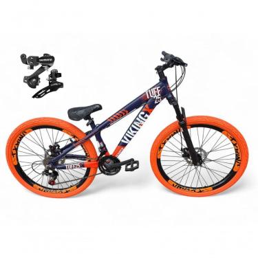 Imagem de Bicicleta Aro 26 Vikingx Tuff X25 Freeride Câmbios Shimano 21v Freio A Disco Aros Vmaxx Pneu Flame - Roxo-laranja