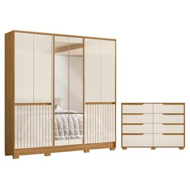 Imagem de Guarda Roupa Casal Alasca E Cômoda Georgia Freijó Off White - Moval