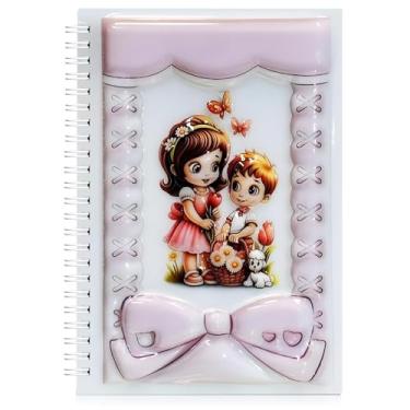 Imagem de omatek smart technologies Caderno espiral A5 com capa brilhante 3D – Caderno de capa dura fofo com 80 folhas – Caderno escolar para crianças, meninas e meninos – Lindos amigos