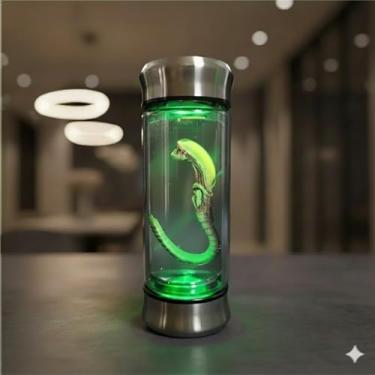 Imagem de SEELLODGE Balde de pipoca de criatura alienígena, alienígena gótico com iluminação LED, decoração de casa, acessórios de decoração de mesa de festa de Halloween assustadores (lagarto)