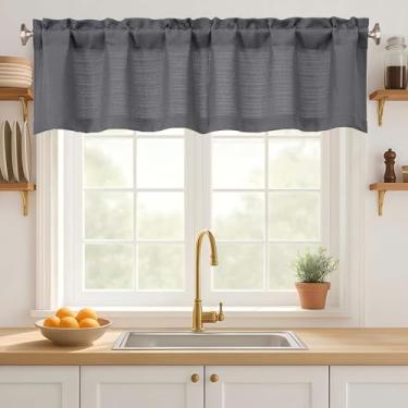 Imagem de Ebesto Saia cinza escuro para janelas de 35 cm de comprimento, filtro de luz de linho falso de serapilheira moderna com dois bolsos para varão, para cozinha, banheiro, porão, 1 peça, 152 cm L x 35 cm