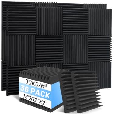 Imagem de Focusound Pacote com 36 painéis de espuma à prova de som, painéis de espuma acústica de 5 x 30 x 30 cm para parede, painéis de cunha à prova de som de alta densidade para estúdio, escritório, sala de