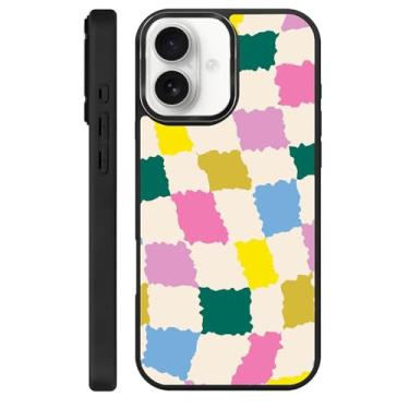 Imagem de Zhhoya Capa para iPhone 16 Pro, bonito tabuleiro de xadrez com estampa colorida preta compatível com MagSafe capa rígida protetora para mulheres, homens, meninos e meninas