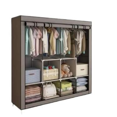 Imagem de Grande Arara Guarda Roupa Dobrável Com Capa Tecido 4 Divisorias Roupeiro Organizador Roupas Armário para Quartos, Casas Pequenas e Viagens(CINZA,CASAL DUPLO)