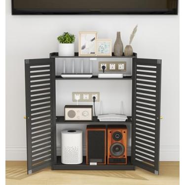 Imagem de WYJREES Armário de armazenamento de roteador WiFi, caixa de armazenamento multifuncional para roteador, armário de modem de piso duplo, roteador montável na parede e caixa de armazenamento de modem