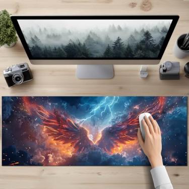 Imagem de HOMETITUTE Tapete de mouse 81,5 x 29 cm GG grande tapete de mesa Fire Wing Lightning Gaming mousepad estendido tapete de mesa de computador à prova d'água superfície antiderrapante mouse pads